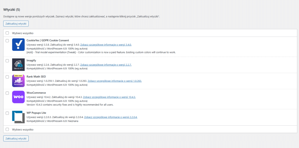 Aktualizacja wtyczek WordPress poprawiająca bezpieczeństwo i stabilność strony
