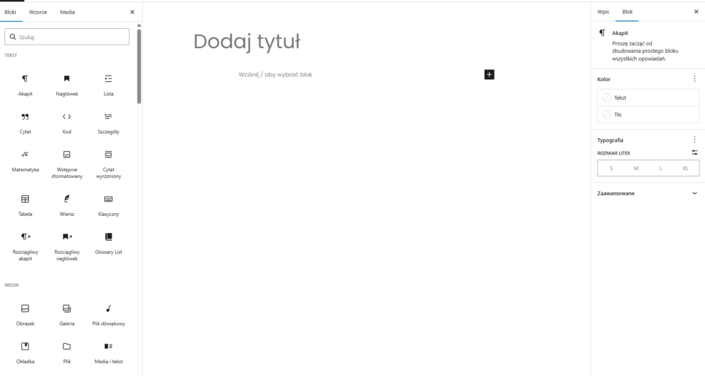 Edytor treści WordPress wykorzystywany do zarządzania zawartością strony internetowej
