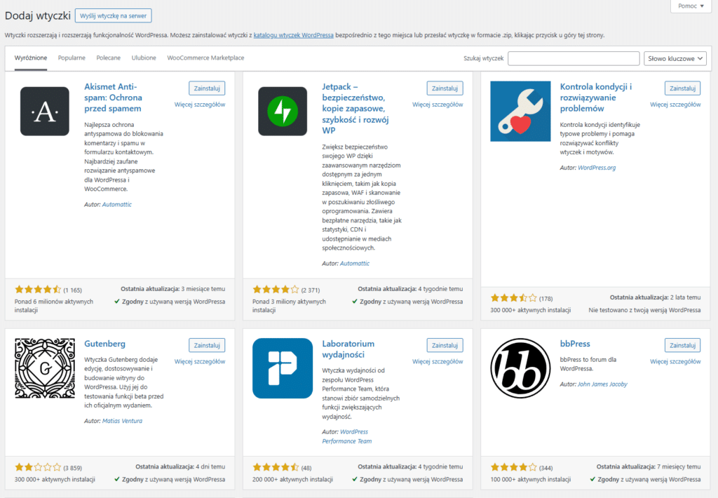 Instalacja wtyczek w panelu WordPress - wyszukiwanie i dodawanie pluginów z repozytorium CMS